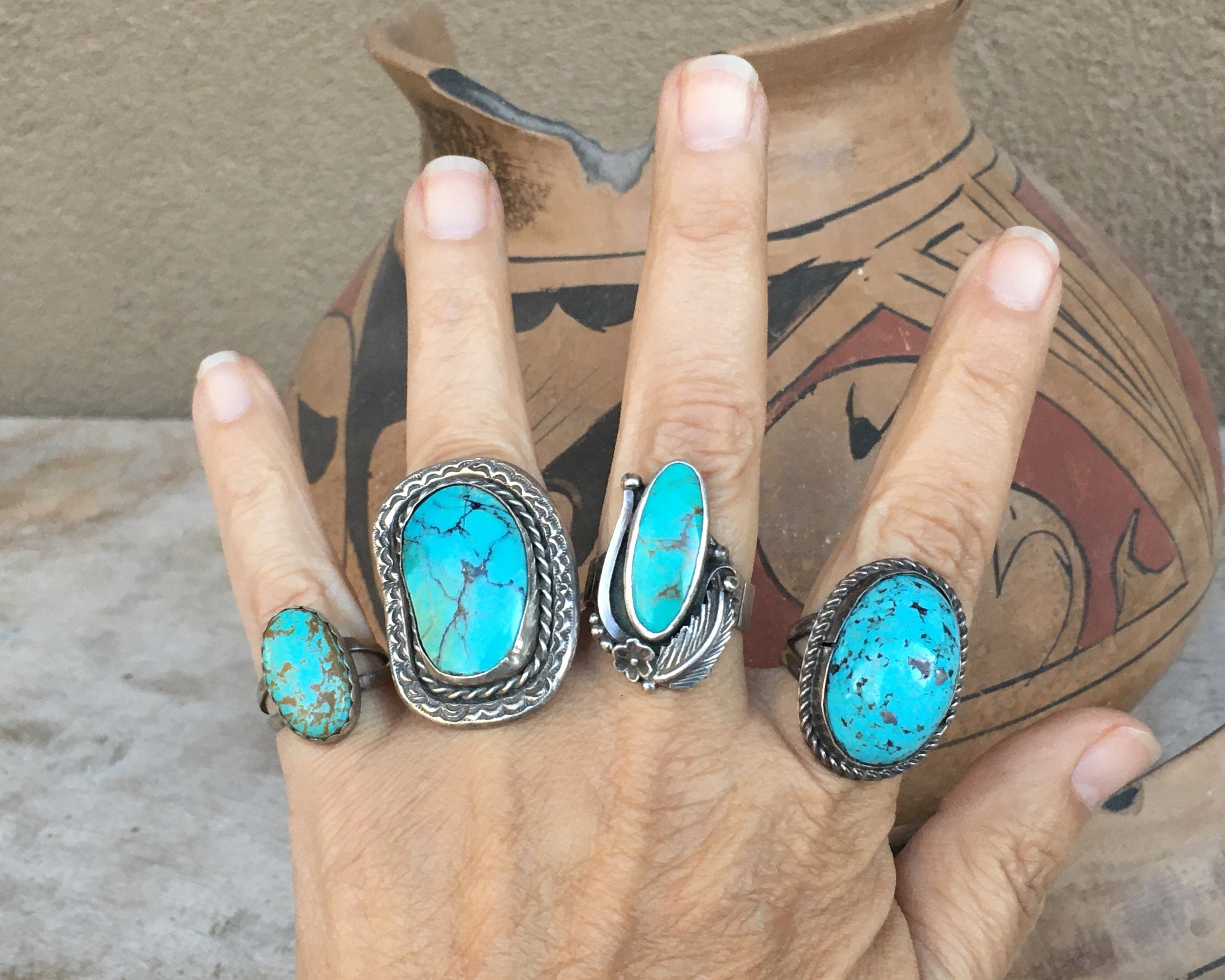 Vintage Traditional Navajo Turquoise Ring for Men or Women Size 10.25 ...