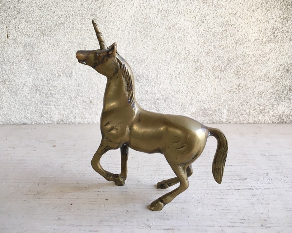 Vintage Brass Unicorn Figurine, Midcentury Decor, Hollywood Regency