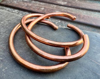 Three Thick Rounded Wire Copper Cuff Bracelets Approx Size 7.25 to 7.5, Southwestern Jewelry