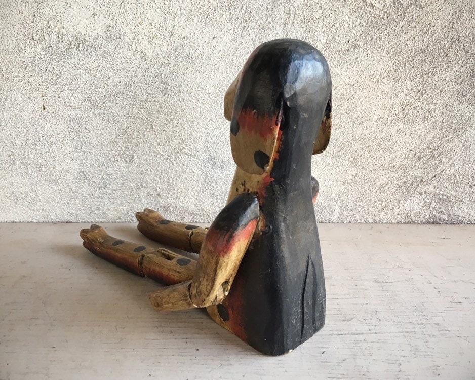 Carved and Painted Wood Dog Shelf Sitter, Indonesia Folk Art Shelf