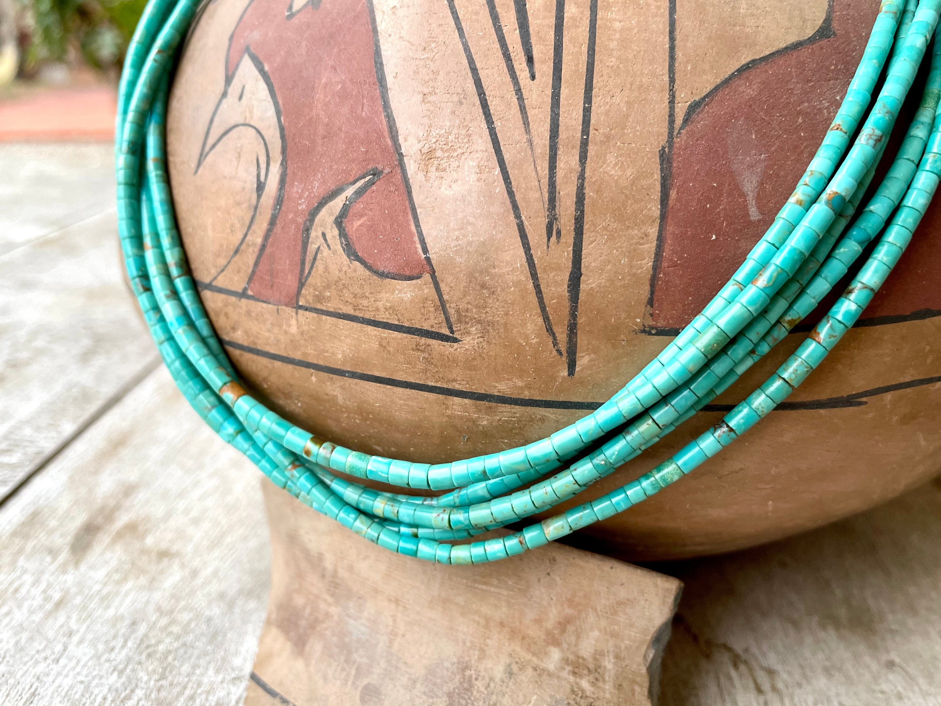 Native American Authentic Vintage Santo Domingo Tony Aguilar Sr Turquoise Brass Necklace Native American Authentic Vintage Santo Domingo Tony Aguilar Sr Turquoise Brass Necklace