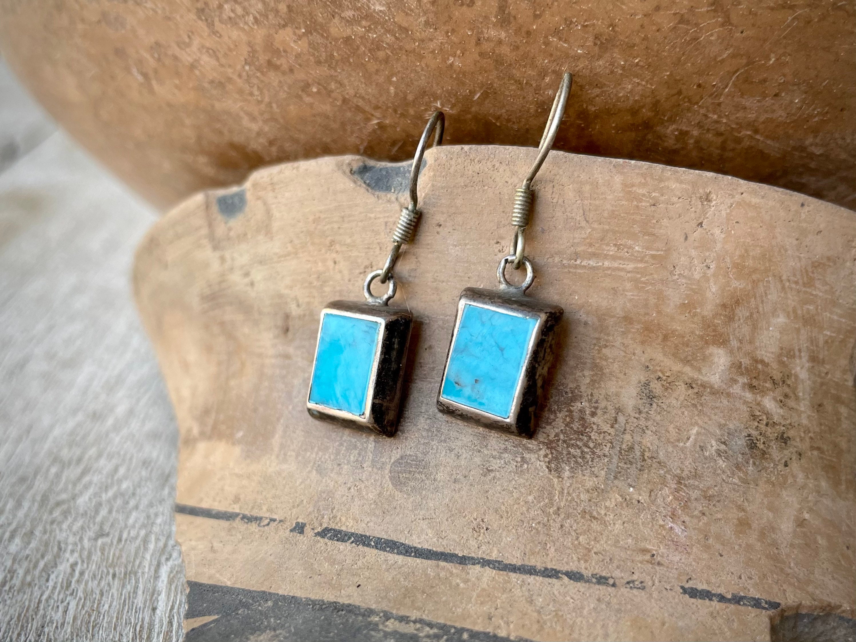 Mexican Silver Earrings with Amethyst, Turquoise, and Coral