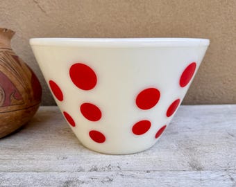 Fire King Red Dots Mixing Bowl, 9.5" Dia, Splashproof Style
