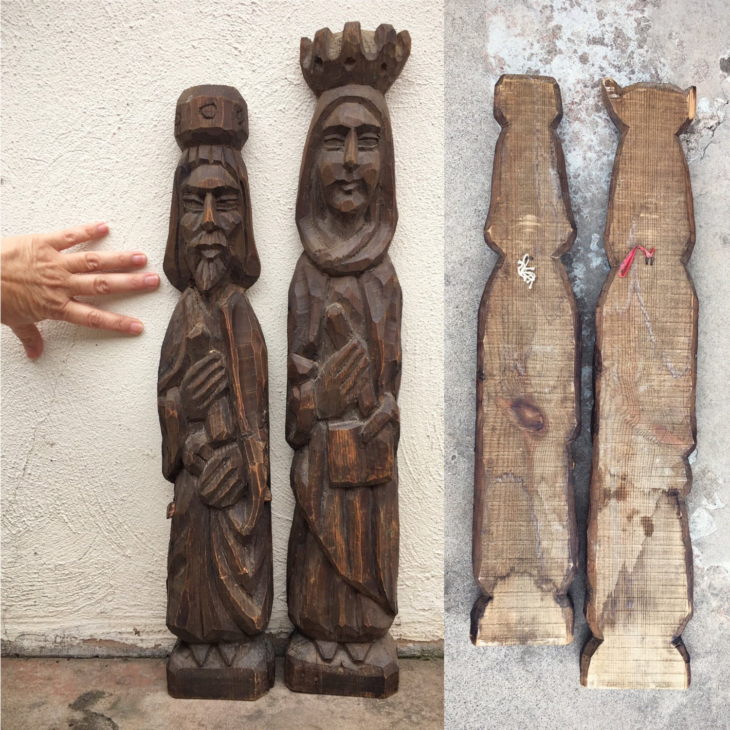 Pair of 1960s wood wall art Queen Isabella King Ferdinand of Spain