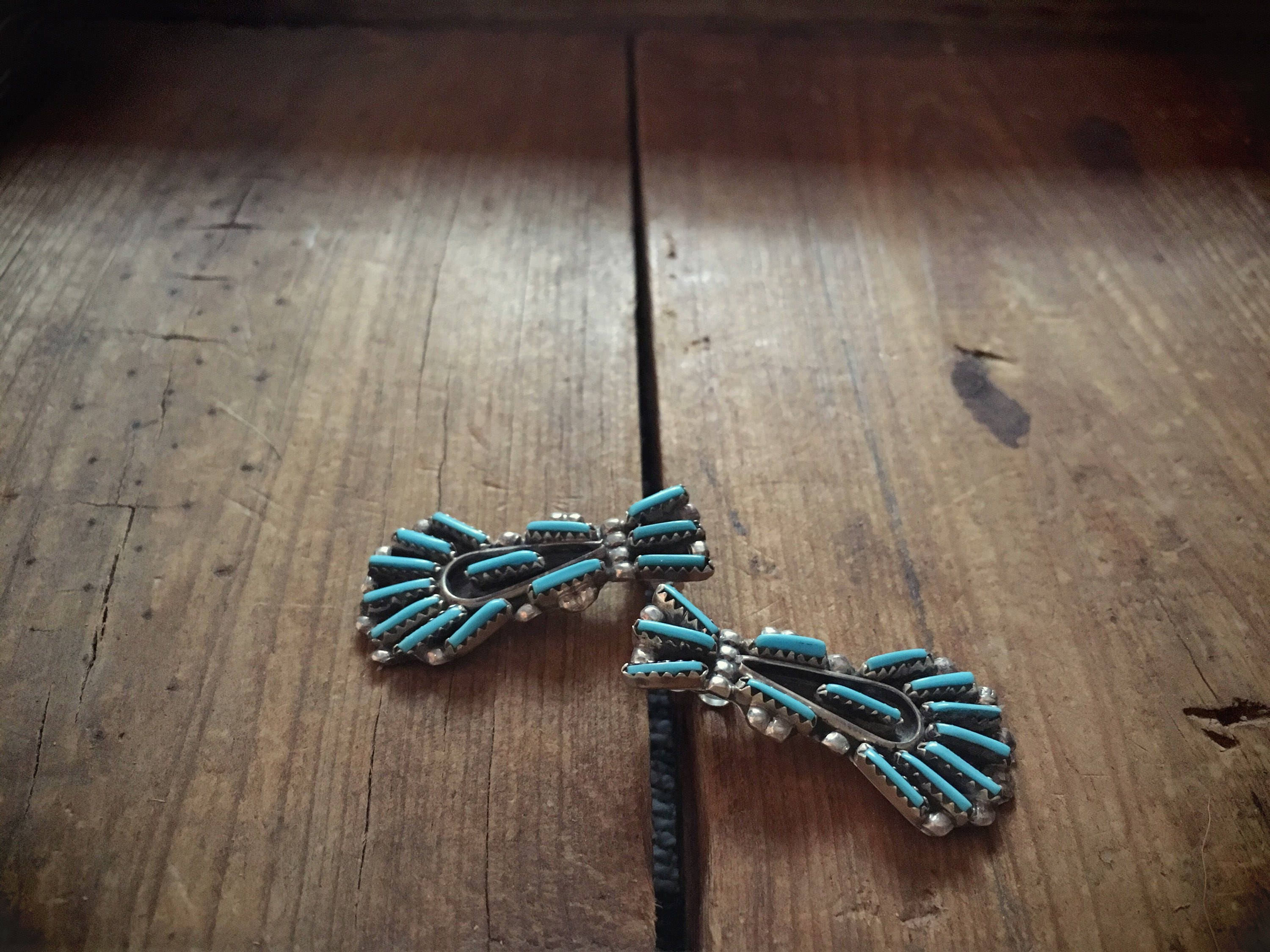 Vintage Navajo needlepoint turquoise earrings Native America Indian