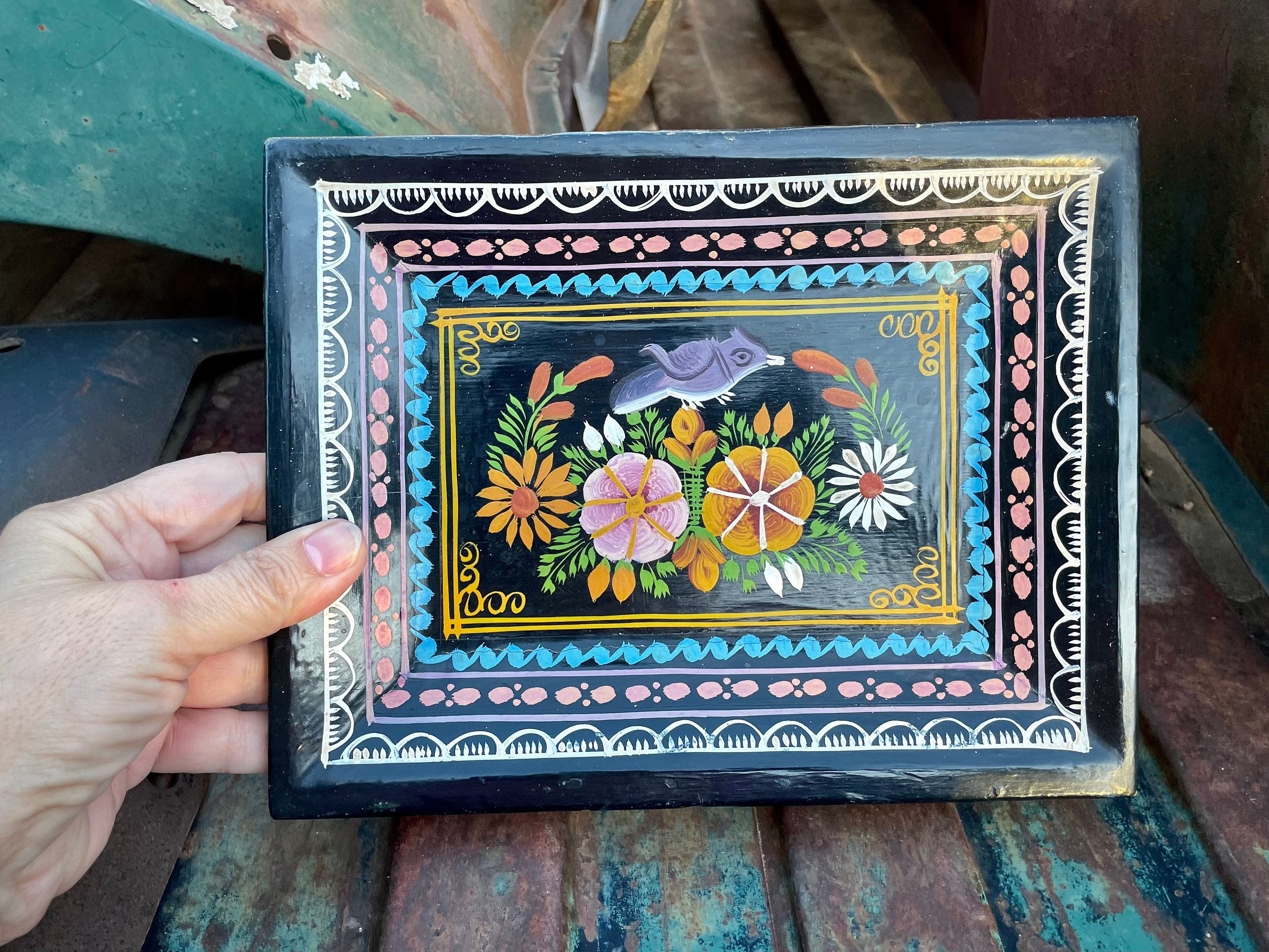 Vintage Mexican Folk Art Tin Tray