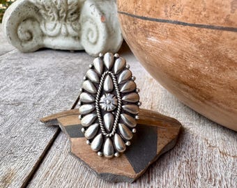 Navajo Thomas Jim All Sterling Silver Cluster Ring Approx Size 9 to 9.5, Large 22g