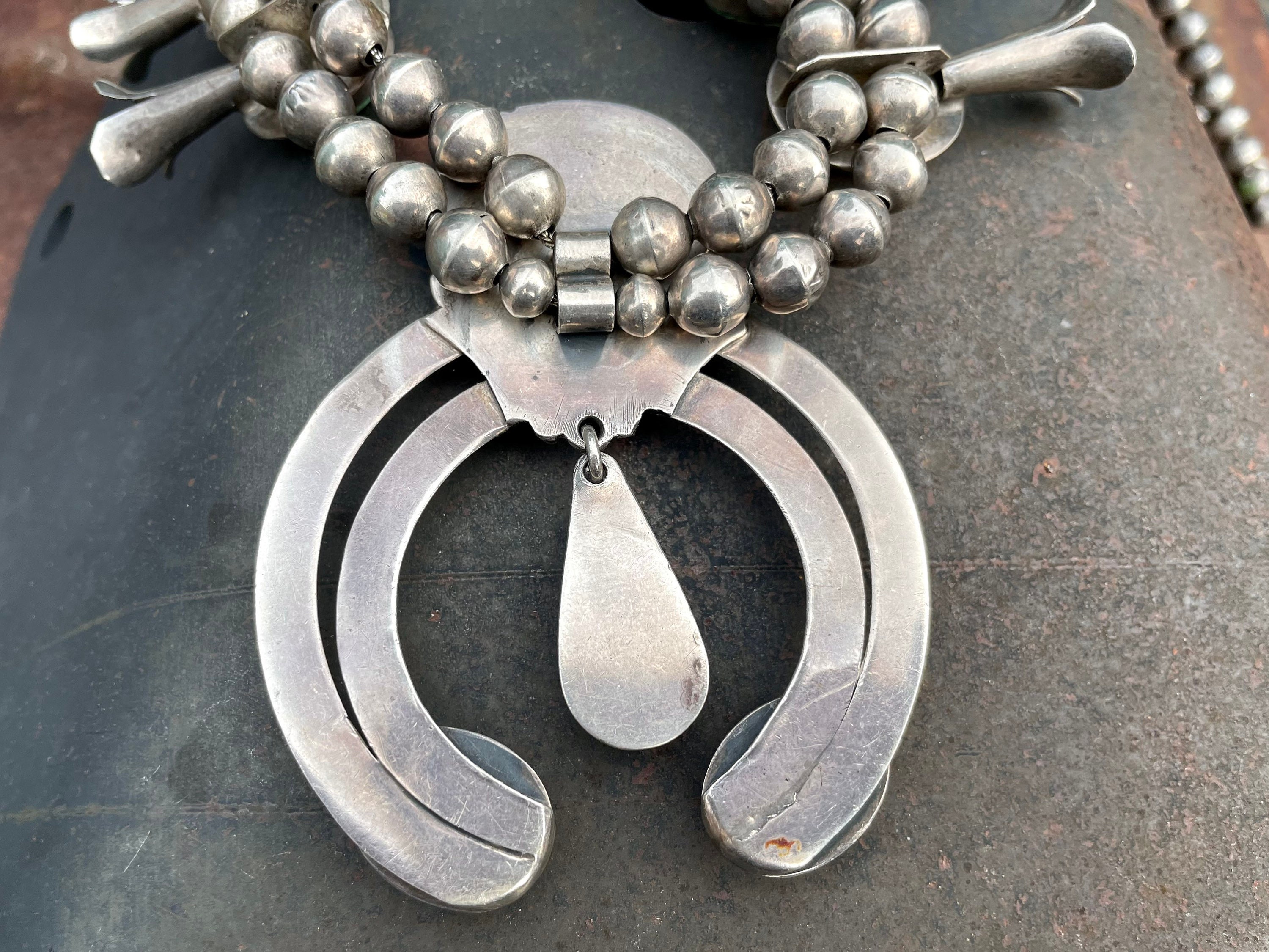 167g Green Turquoise Squash Blossom Necklace Circa 1980s, Vintage