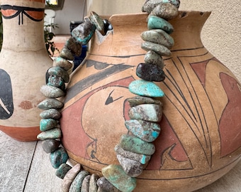 Chunky Turquoise Nugget Necklace Approx 24", Southwestern Jewelry