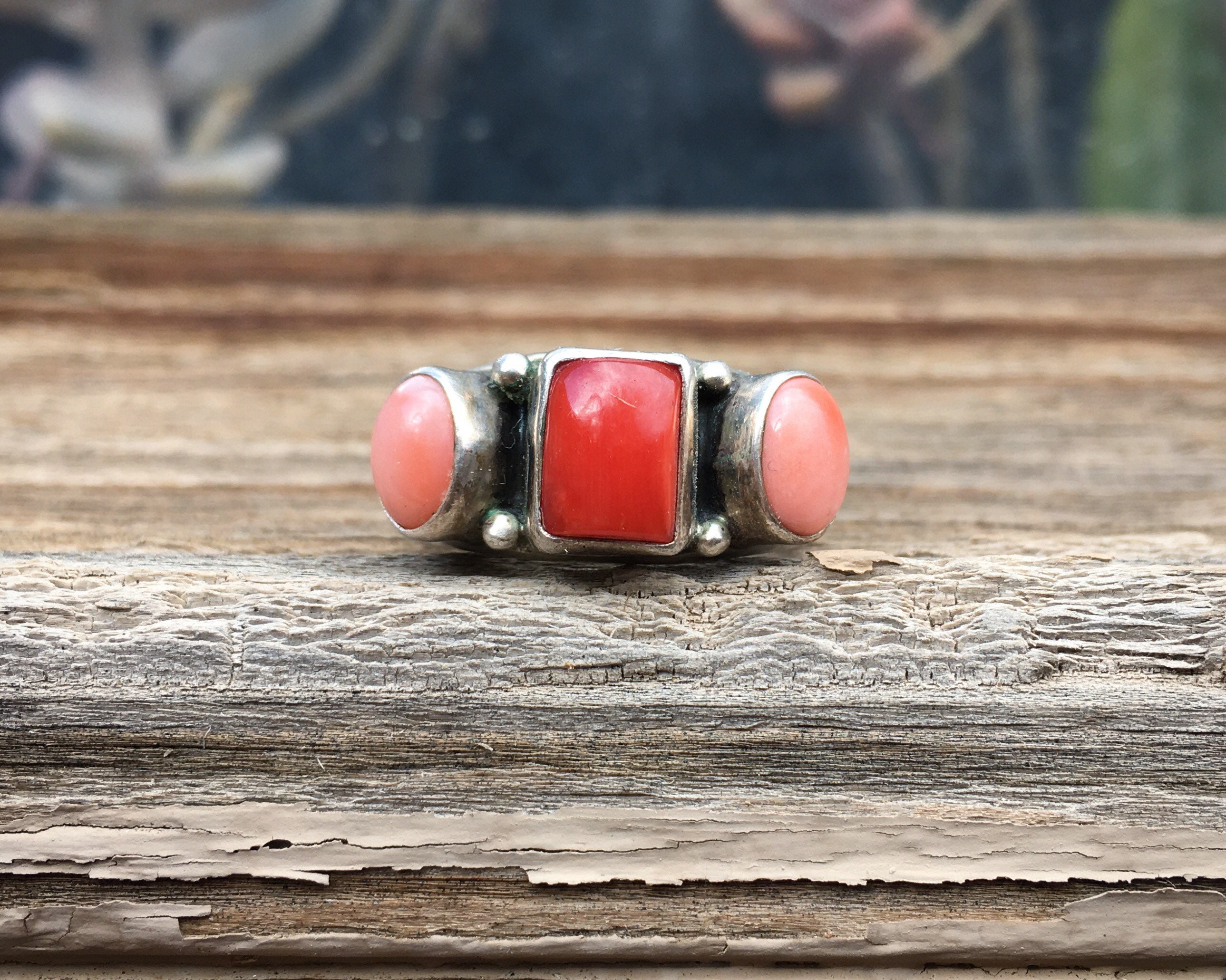 Pink Musselshell Ring Sterling Silver Red Coral and Pink Mussel Shell Ring for Women ...