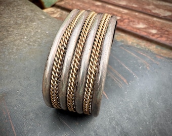 Vintage Sterling Silver & Brass Cuff Bracelet Approx Size 6.25