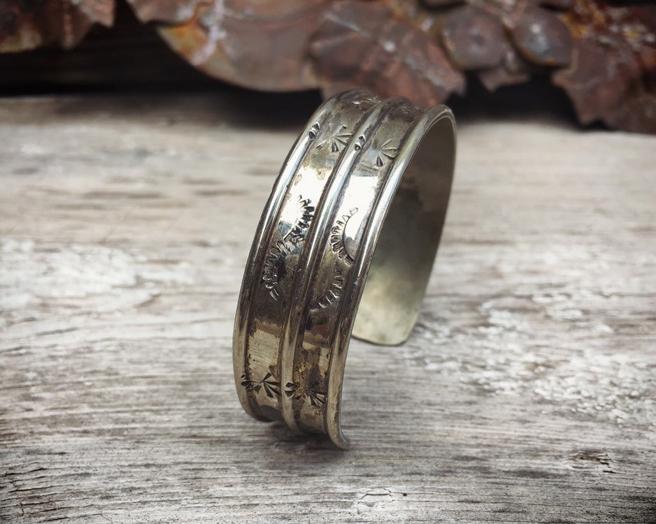 Vintage German Silver Cuff Bracelet for Small Wrist, Southwestern