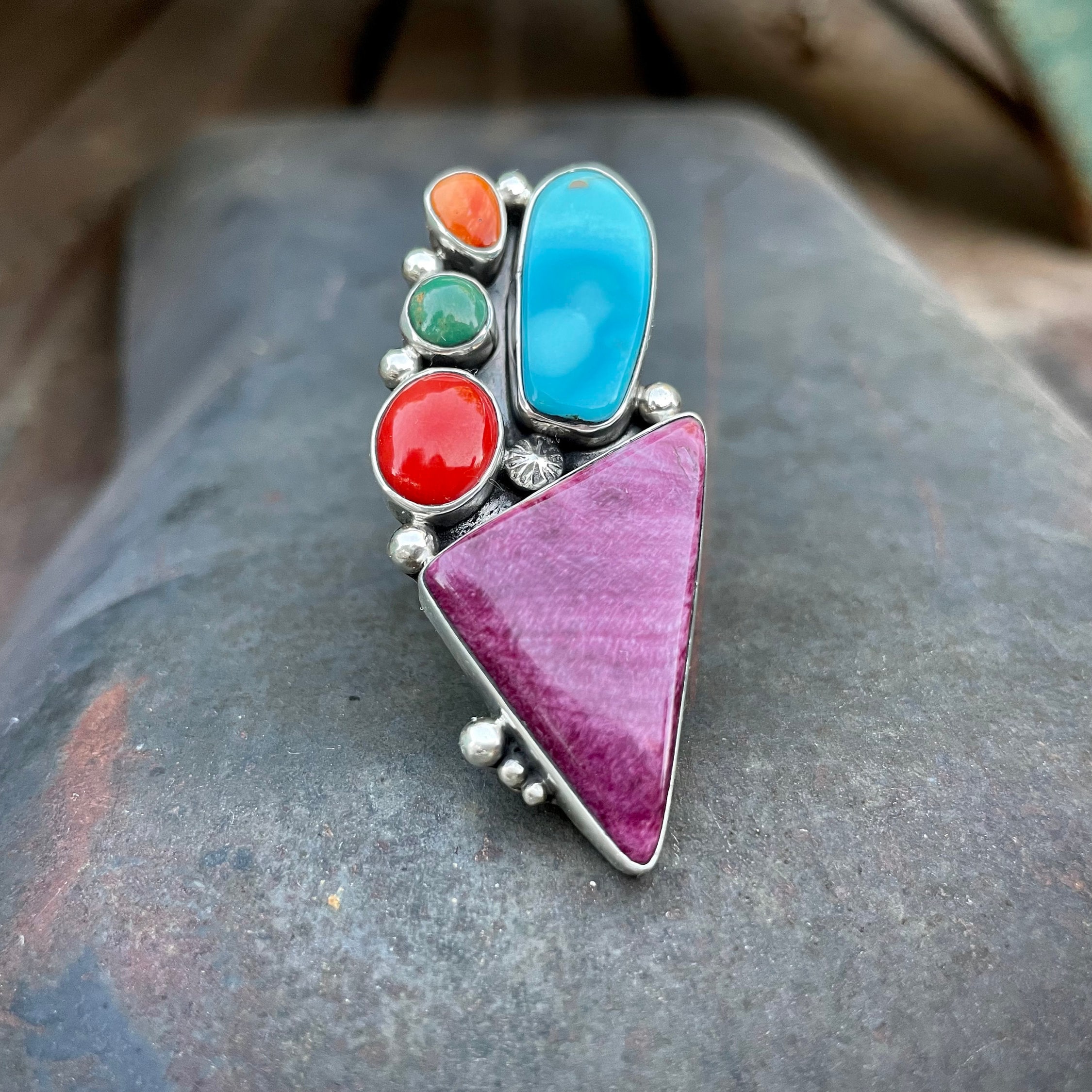 Navajo Mary Jane Garcia Turquoise Multistone Ring Size 8.5, Native ...