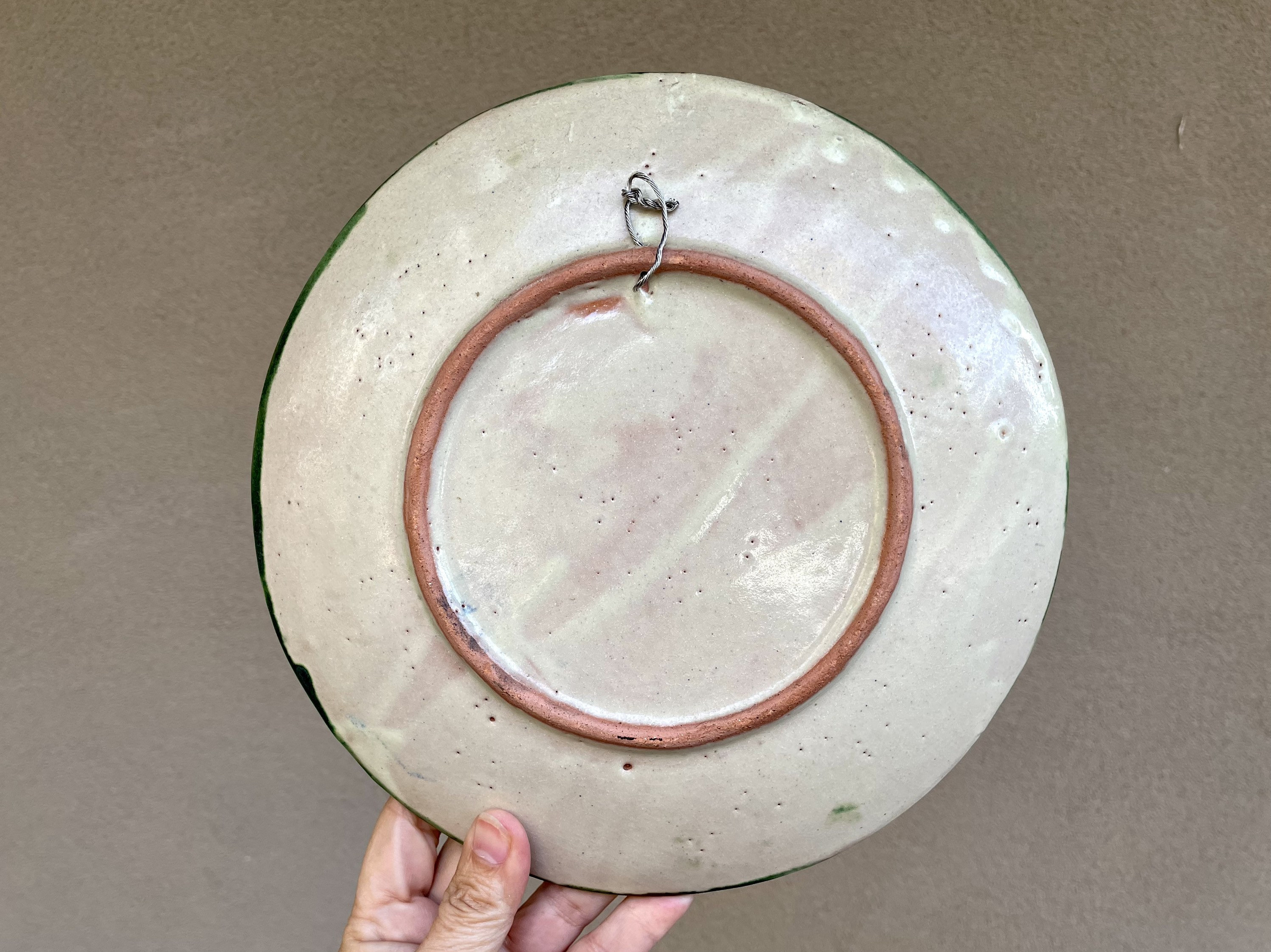 Vintage Mexican Pottery Plate Wall Hanging w/ Watermelon Design Approx