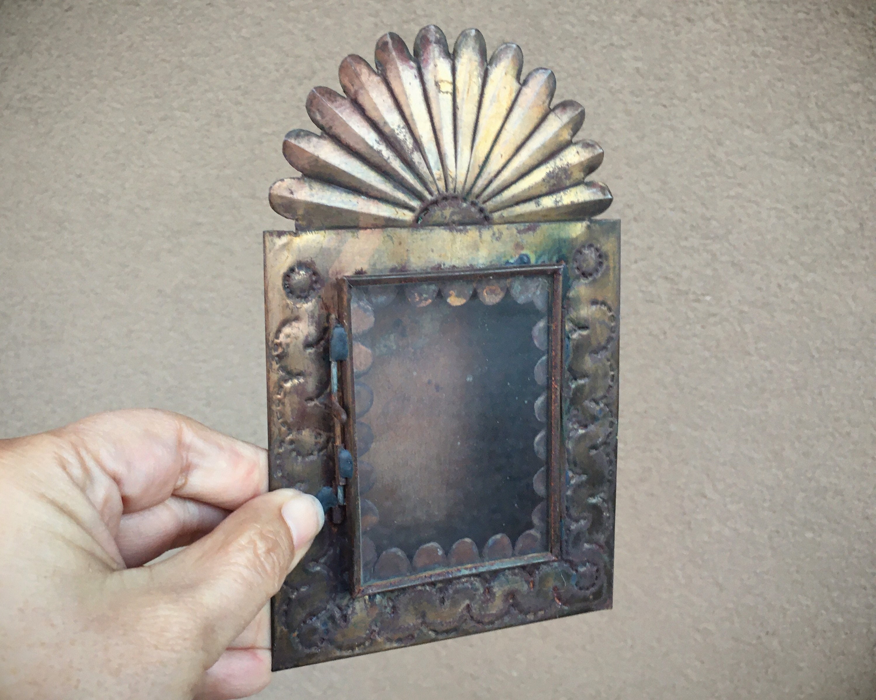 Vintage Mexican Tin Shrine Wall Hanging Catholic Hispanic Devotional Altar Art Southwestern Decor Gallery Wall Friend Gift