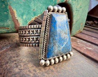 Navajo Elroy & Bernadine Chavez Lapis Lazuli Cuff Bracelet Size 6.5, Heavy 94g