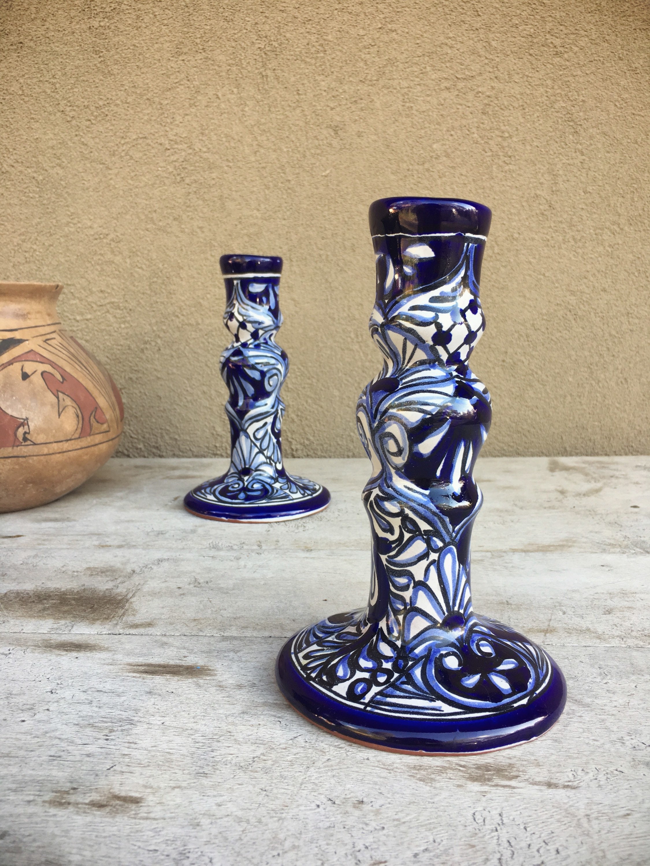 Mexican Talavera Candle Stick Holders Mexican Pottery, Rustic Home