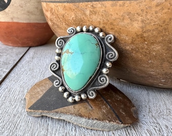 Ornate Turquoise Ring Approx Size 10 by Navajo Richard Jim