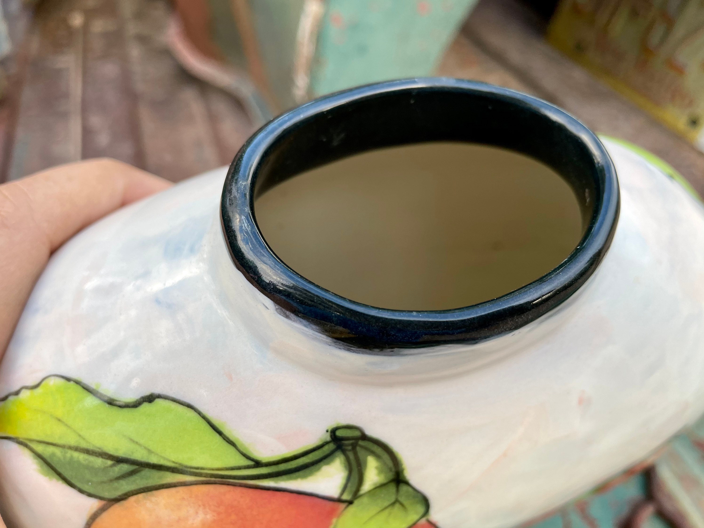 2001 Art Studio Pottery Flat Vase with Oranges by Rainbow Gate Santa Fe