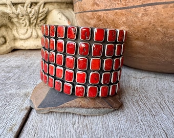 Vintage Federico Jimenez Sterling Silver Five-Row Coral Bracelet Approx Size 6.5, Heavy 127g