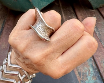 Heavy Sterling Silver Sculptural Ring Approx Size 7.5, Modernist Brutalist Jewelry Unisex