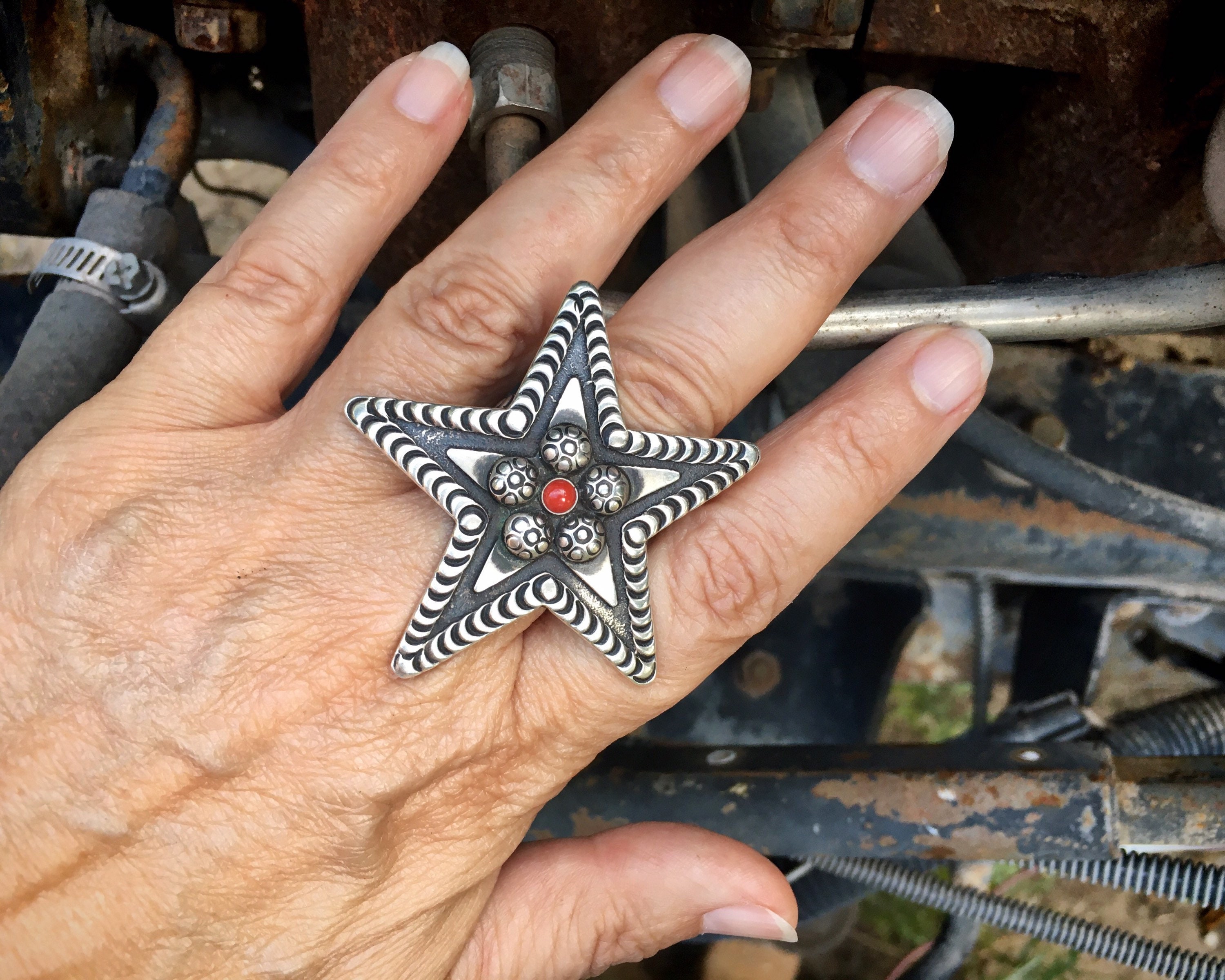 Important Huge Matthew Charley Sterling Silver Star Native American Navajo Ring Important Huge Matthew Charley Sterling Silver Star Native American Navajo Ring