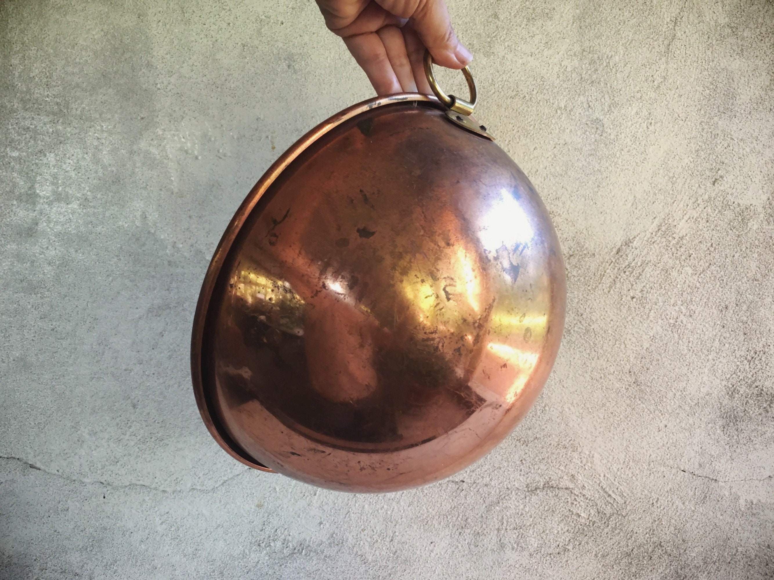 Vintage Set of 3 Copper Mixing Bowl Brass Ring Rounded Bottom Wall