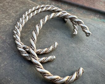 Set of Three Twist Wire Sterling Silver Bracelets, Native American Jewelry, Skinny Narrow Cuffs