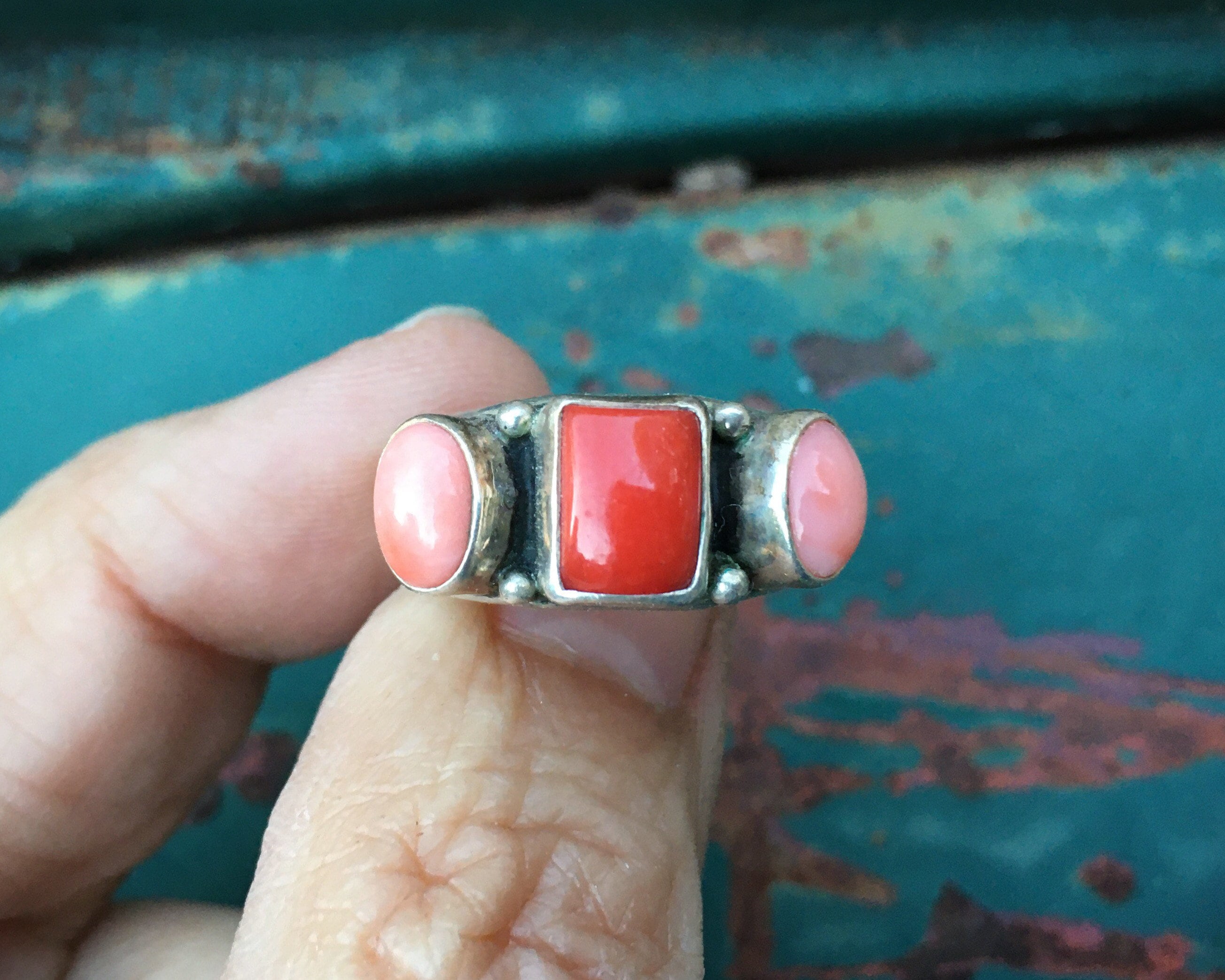 Pink Musselshell Ring Sterling Silver Red Coral and Pink Mussel Shell Ring for Women ...
