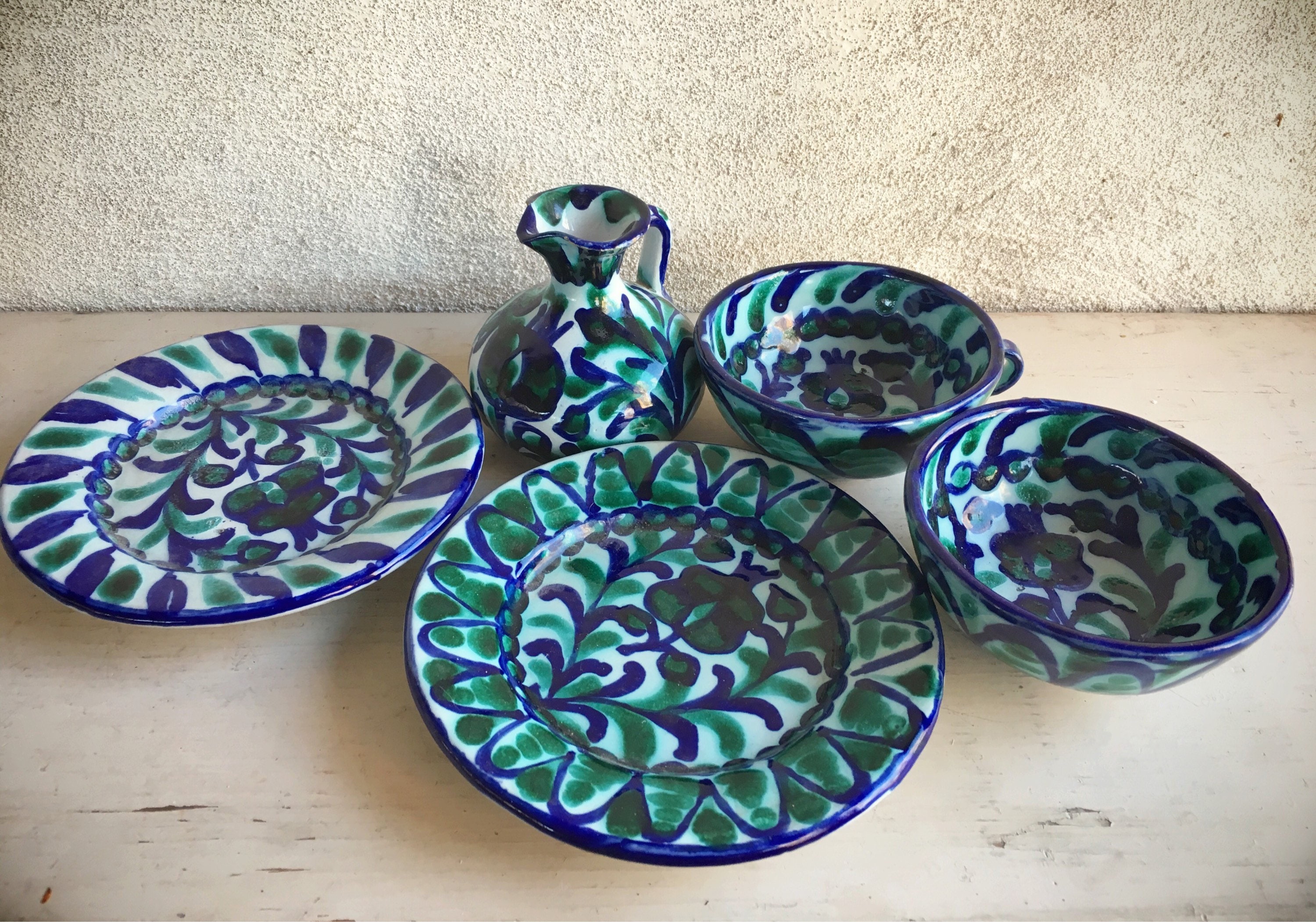 Vintage Granada Spain Pottery Cups and Saucers, Pomegranate Decor