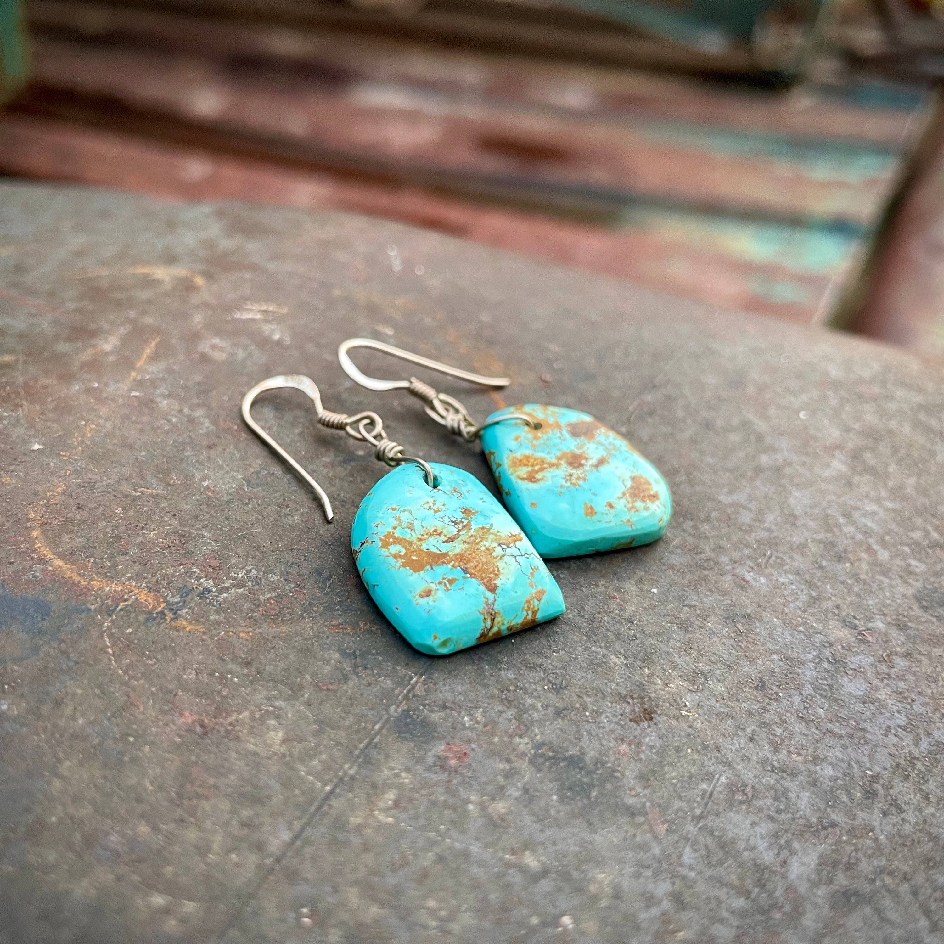 Striking Santo Domingo Royston Green Turquoise Native American Jewelry Silver Earrings Striking Santo Domingo Royston Green Turquoise Native American Jewelry Silver Earrings