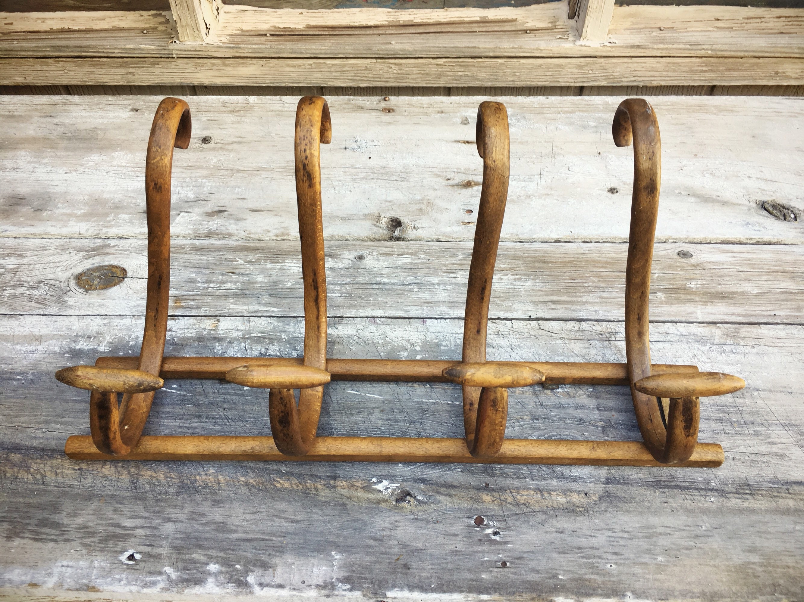 1920s Bentwood Hat Rack Wall Mount, Hanging Hooks Coat Rack