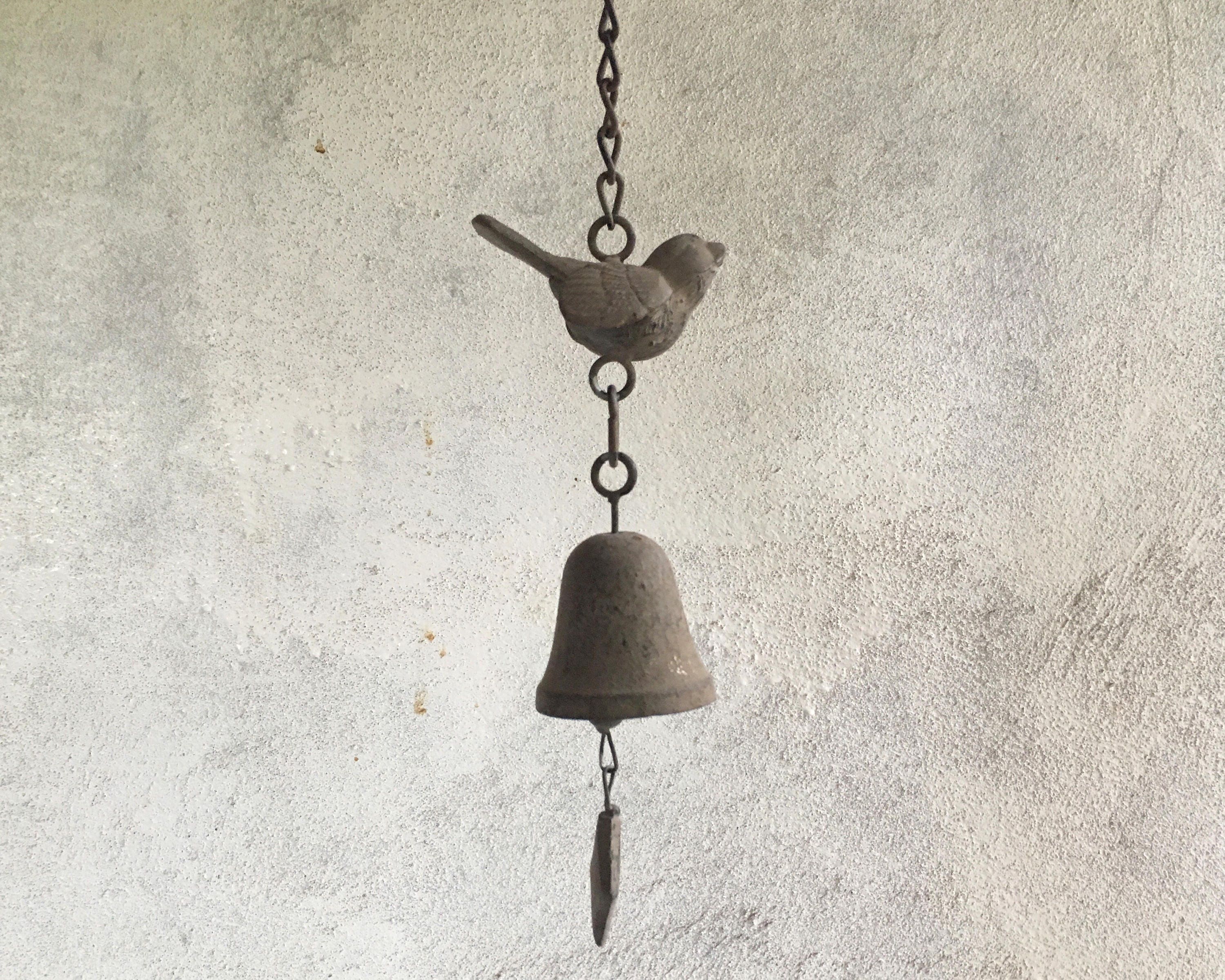 Vintage cast metal bird wind chime bell, metal windchimes, patio decor