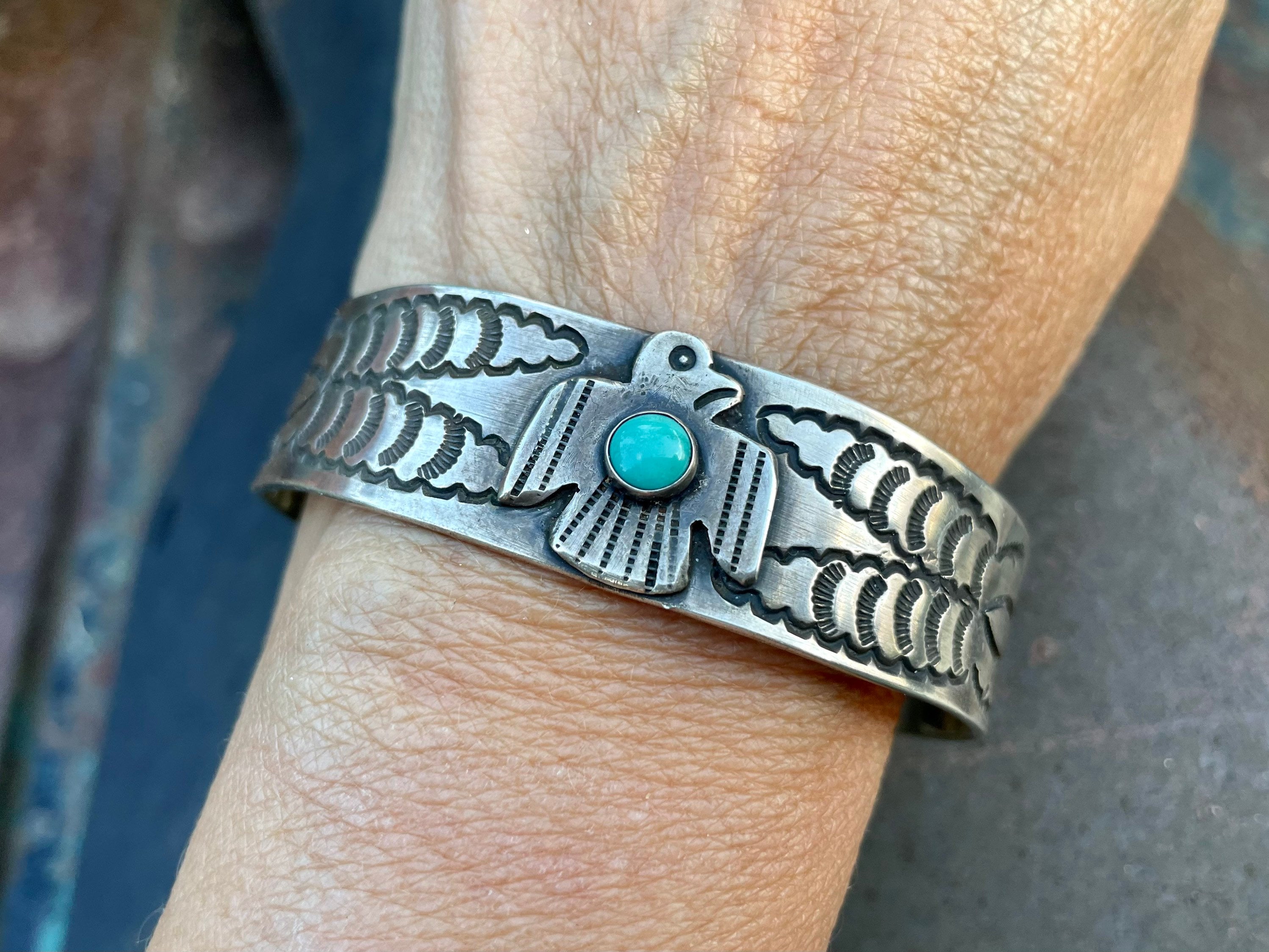 Fred Harvey Era Thunderbird Turquoise Bracelet Unisex Size 6 Fred Harvey Era Thunderbird Turquoise Bracelet Unisex Size 6