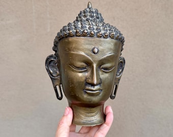 Antique Bronze Bodhisattva Thai Buddha Head Statue, Altar Gifts