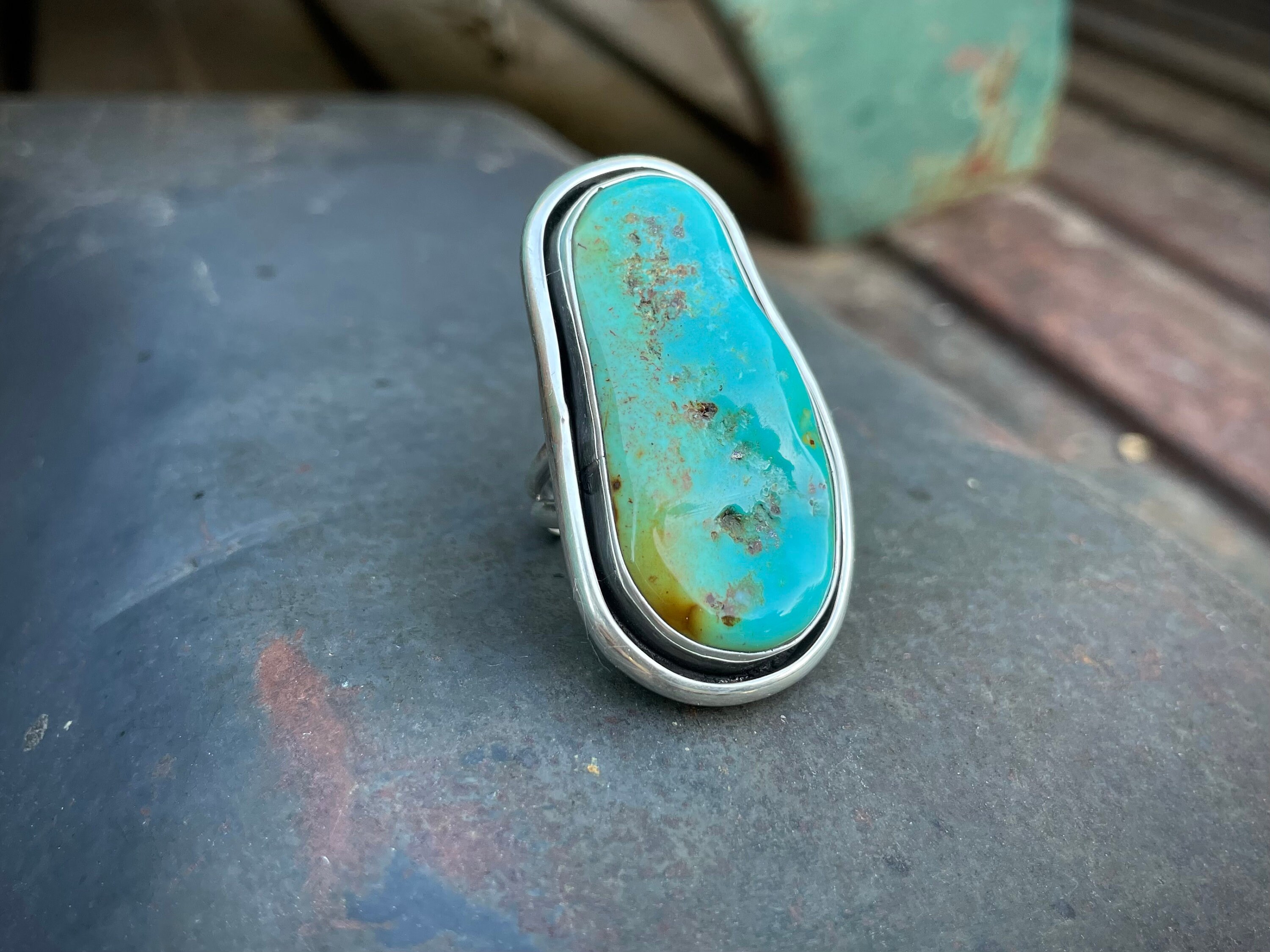 Single Turquoise Stone Ring Size 8 by Navajo Mary Jane Garcia, Native ...