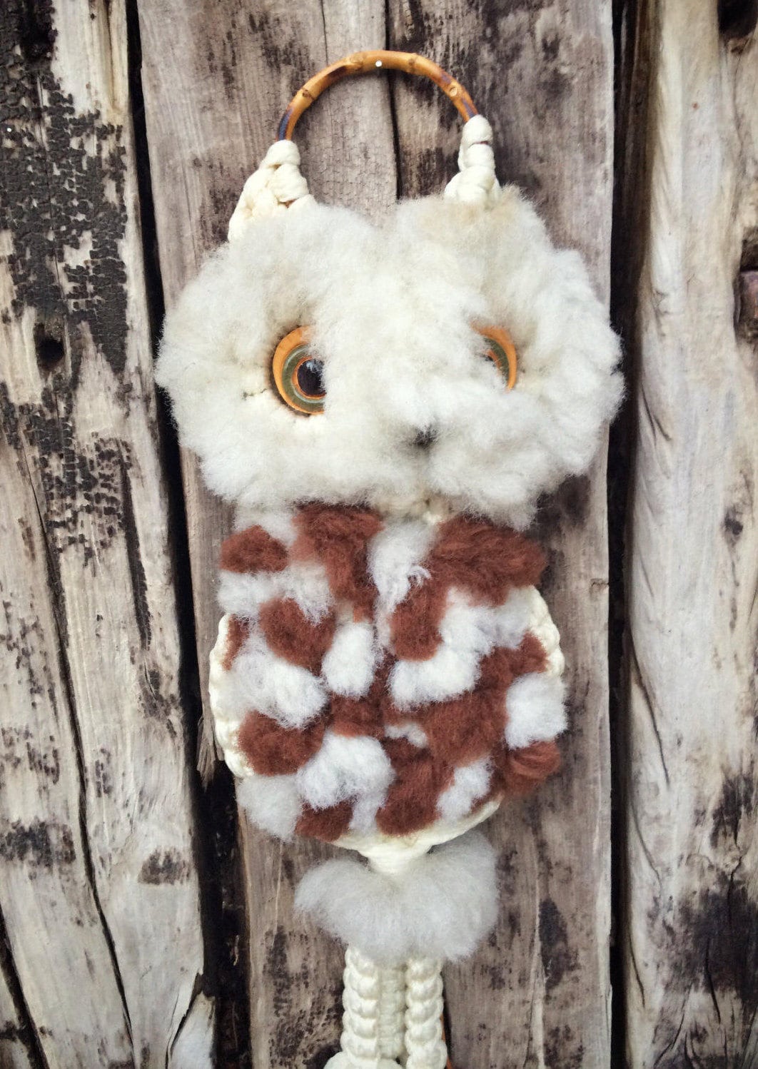 Vintage 32 long macrame owl wall hanging retro decor kitschy wall art