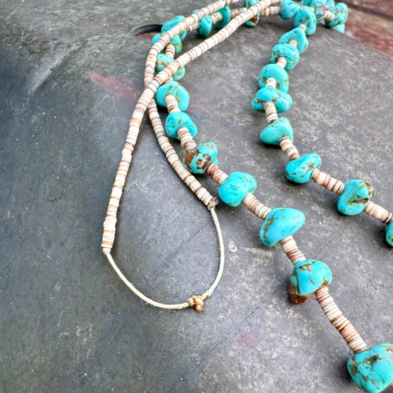 Vintage Turquoise Nugget and Shell Heishi Necklac… - image 6