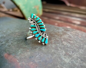 Dainty Vintage Zuni Petit Point Turquoise Ring Size 8.75, Native American Indian Jewelry, Daughter Young Woman Gift Her, Rodeo Cowgirl Style