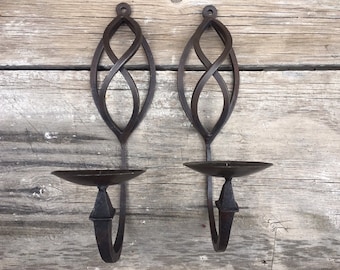 Pair of Wall Mounted Mexican Wrought Iron Candle Holders, Rustic Sconces, Mexican Decor Candelabra