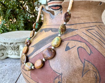 Southwestern Turquoise Bead & Heishi Choker Necklace Approx 17.5", 1970s Style