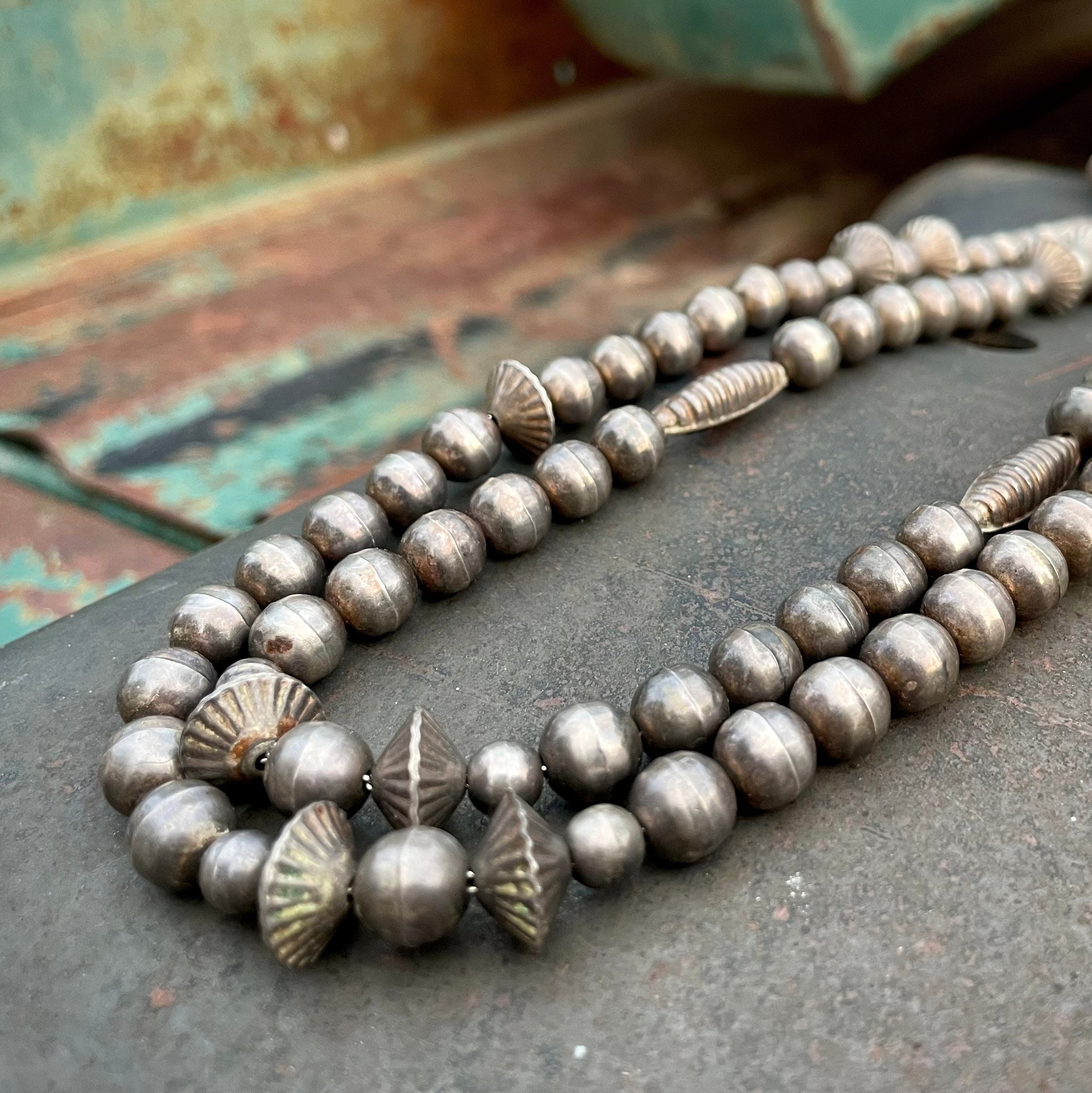 Buy Sterling Silver 12mm 18 Inch Navajo Pearls W Corrugated Bead Necklace.  Online in India - Etsy