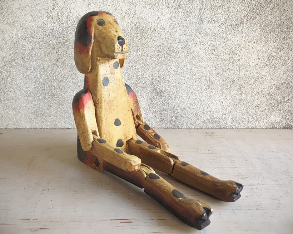 Carved and Painted Wood Dog Shelf Sitter, Indonesia Folk Art Shelf