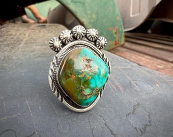Navajo Jeff Largo Sterling Silver Turquoise Stone Ring Approx Size 7.5, Native American Jewelry