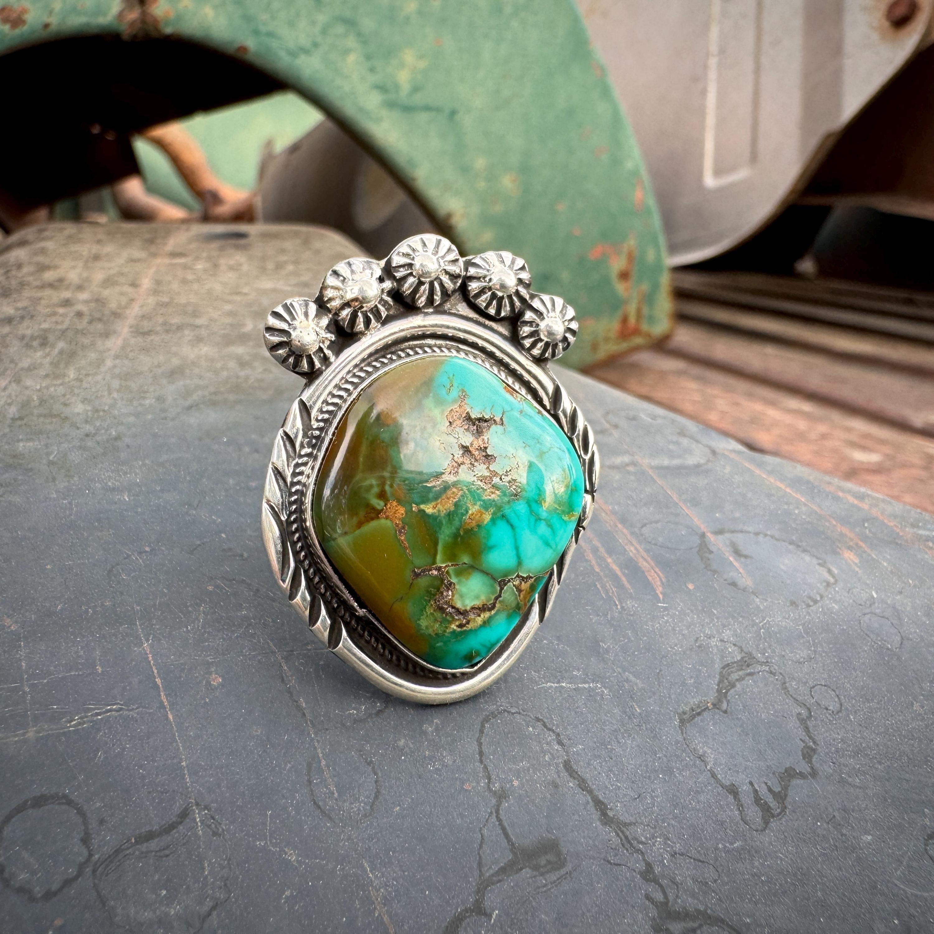 Dazzling Native American Navajo Blue Green Turquoise Sterling Silver Ring Dazzling Native American Navajo Blue Green Turquoise Sterling Silver Ring