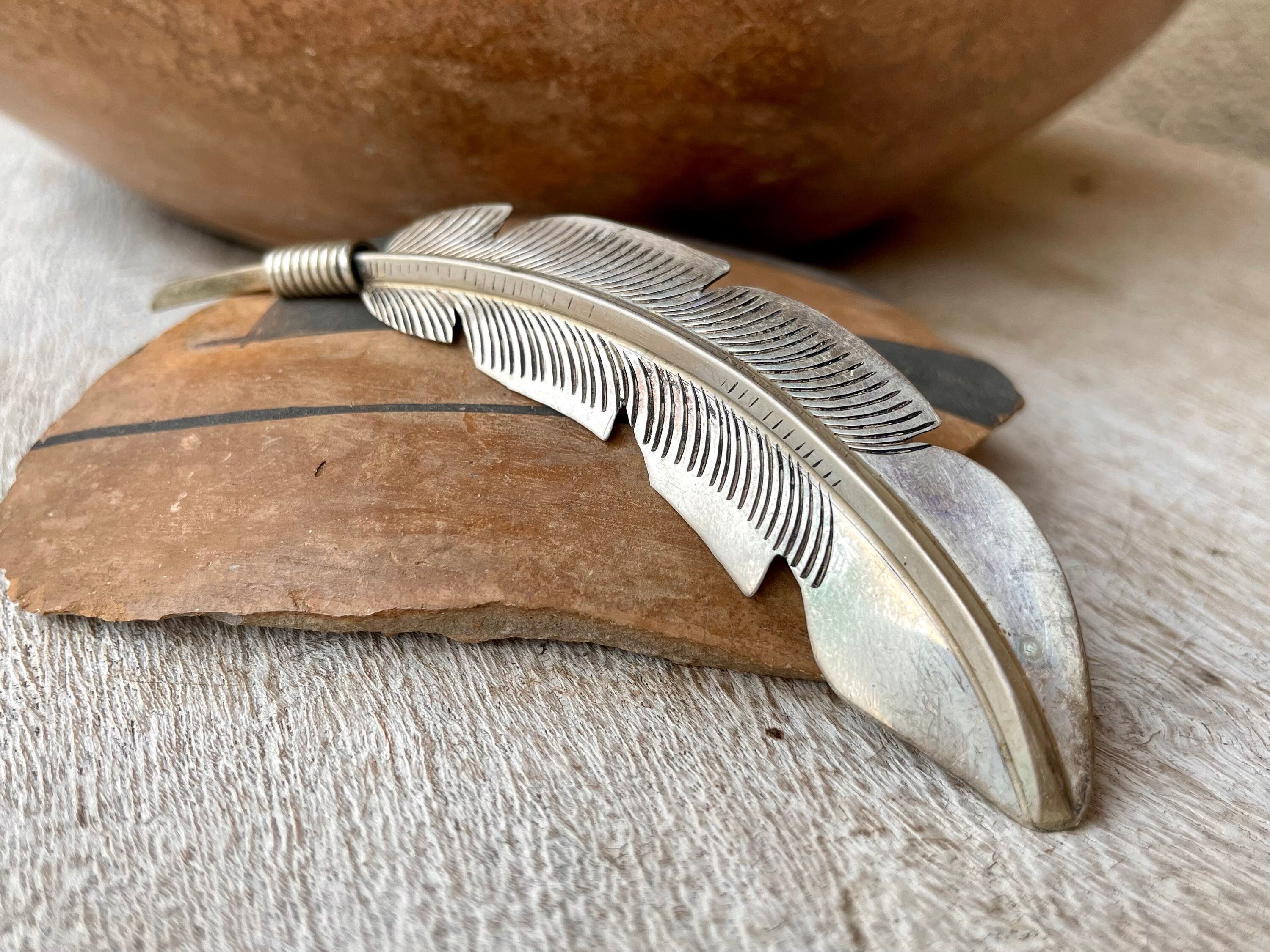 Vintage Sterling Silver Feather Brooch Pin Native American Indian Jewelry Jacket Hat Scarf