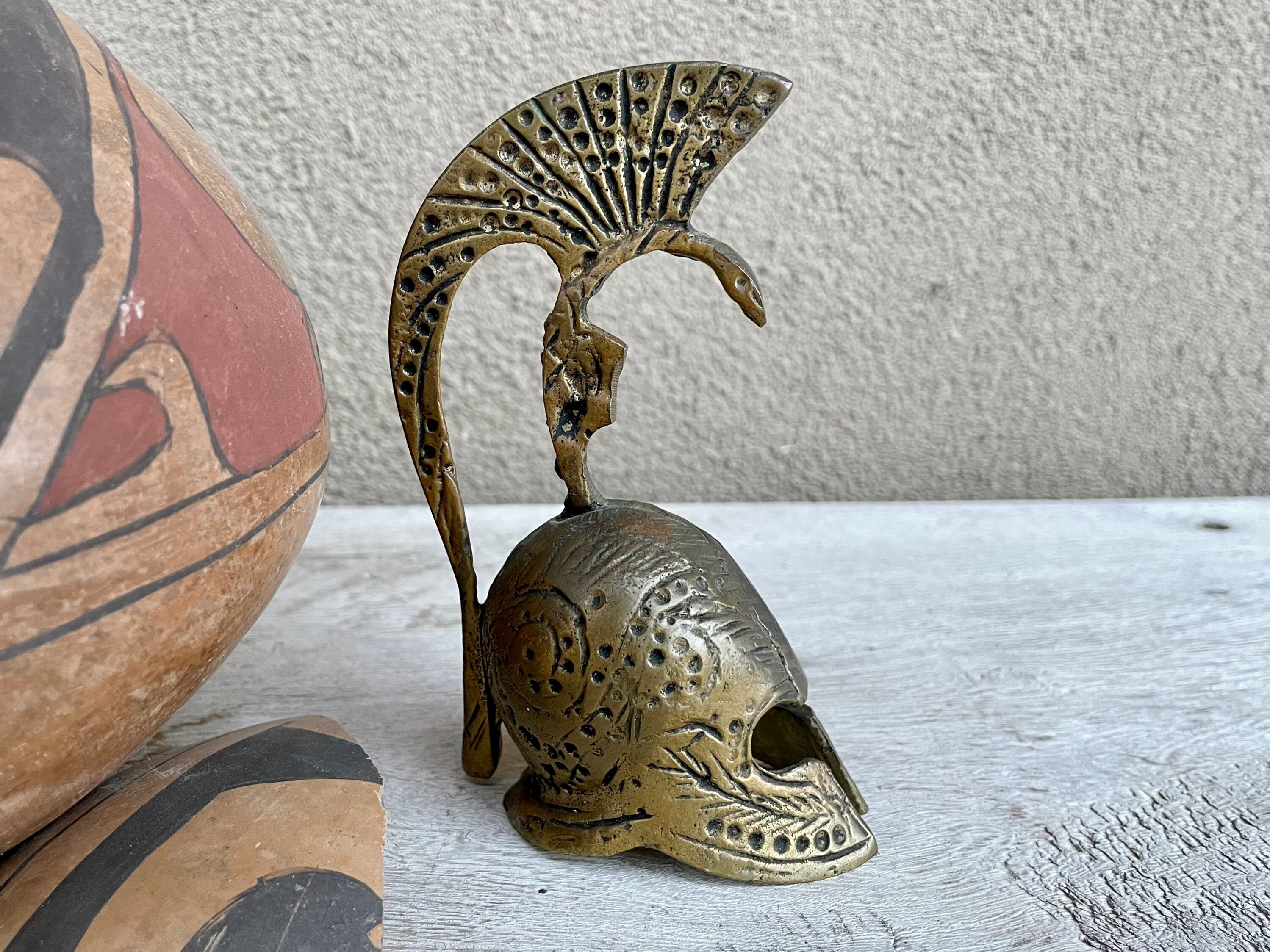Vintage Brass Bell Shaped Like Gladiator Helmet, Roman Greco Bohemian