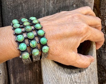 Navajo Herman Smith Three Row Turquoise Cuff Bracelet Approx Size 6.75, Native American Jewelry