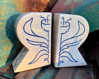 Pair of Crackle Glaze Ceramic Bookends That Double as Vases