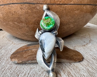 Navajo Chimney Butte Sterling Silver Turquoise White Buffalo Ring Size 10